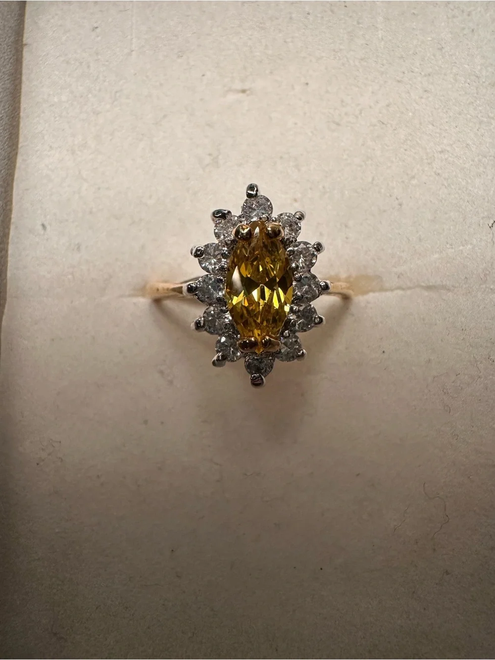Yellow Marquise Halo Ring with White Cubic Zirconias
